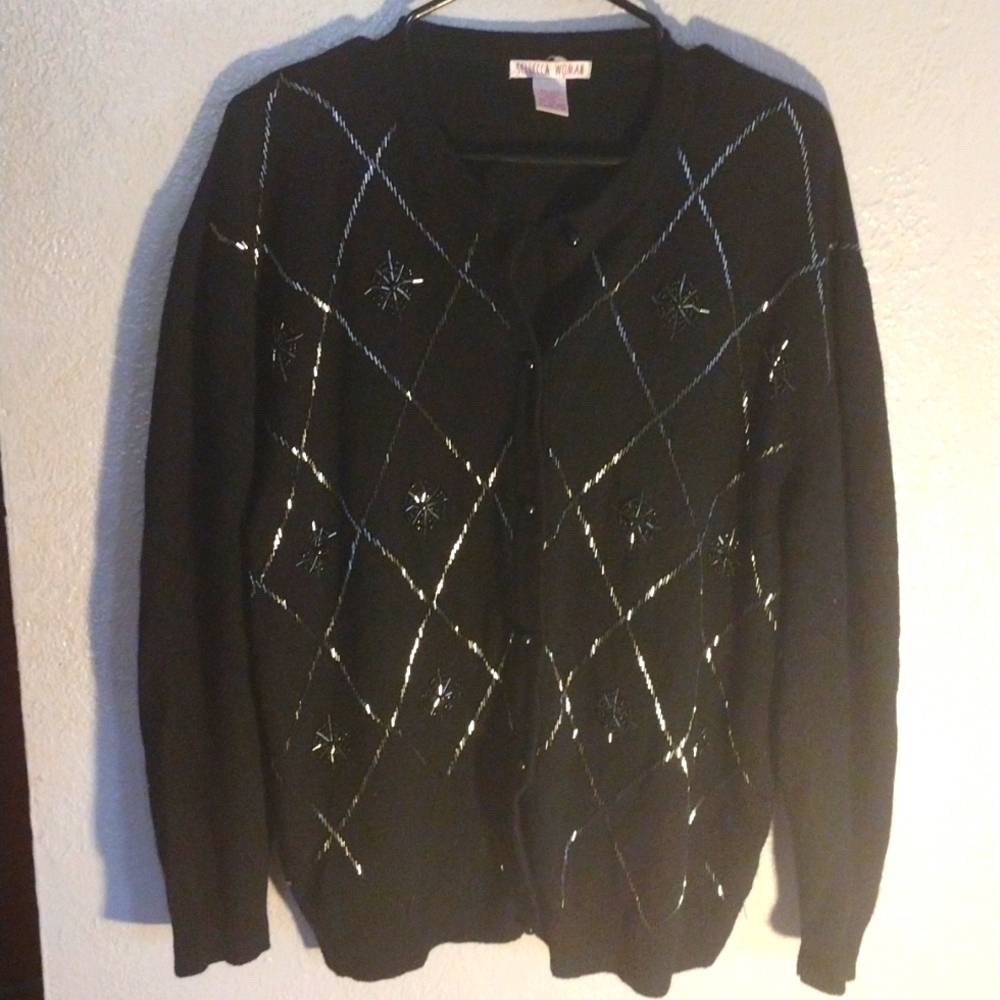Black Vintage Lambswool/Angora Blend Beaded Christmas Sweater 42/22 W
